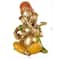 10.75" Gold Ganesh Musician Decorative Sculpture with Green, Yellow, and Red Accents